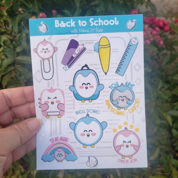 back to school kawaii penguin sticker sheet