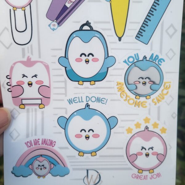 back to school kawaii penguin sticker sheet