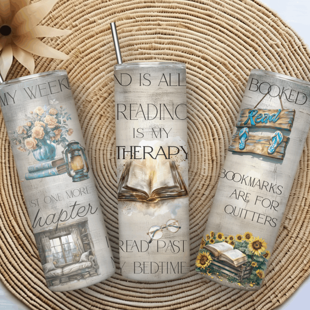 reading is my therapy tumbler wrap