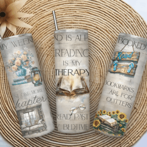 reading is my therapy tumbler wrap