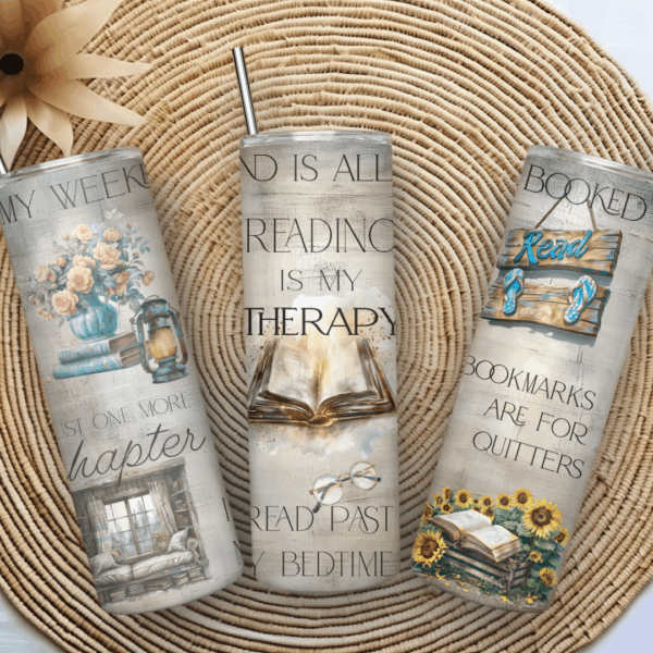 reading is my therapy tumbler wrap